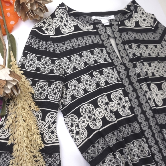 DVF Diane Von Furstenberg Black and Cream Patterned Poly Travel Dress Sz 12 - Picture 14 of 14